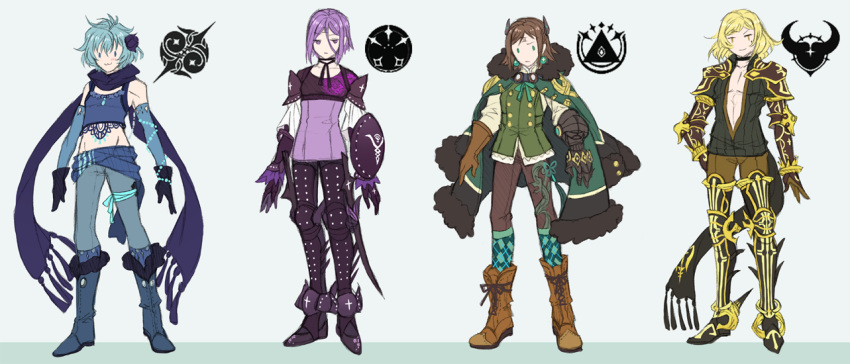 4boys :3 drag-on_dragoon drag-on_dragoon_3 five_(drag-on_dragoon) flower flower_on_head four_(drag-on_dragoon) genderswap multiple_boys scarf shield shinzui_(fantasysky7) tagme three_(drag-on_dragoon) two_(drag-on_dragoon)