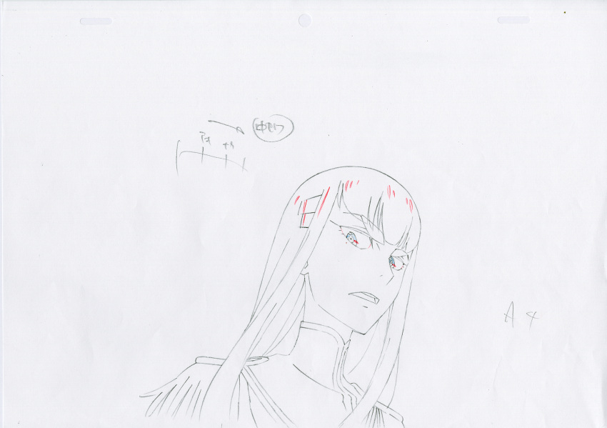 1girl commentary highres key_frame kill_la_kill kiryuuin_satsuki official_art partially_colored production_art promotional_art sailor_dress school_uniform signature simple_background sketch trigger_(company) white_background