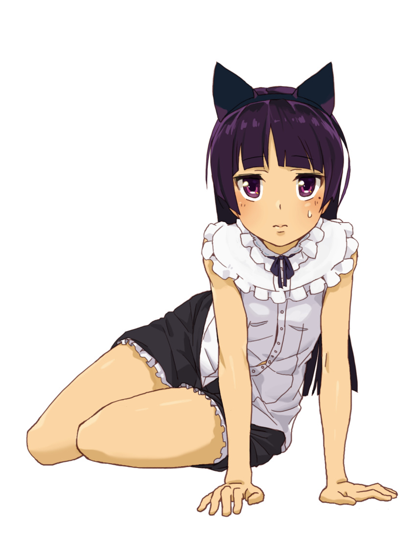 1girl animal_ears arm_support black_hair cat_ears frills gokou_ruri highres long_hair ore_no_imouto_ga_konna_ni_kawaii_wake_ga_nai rai32019 violet_eyes