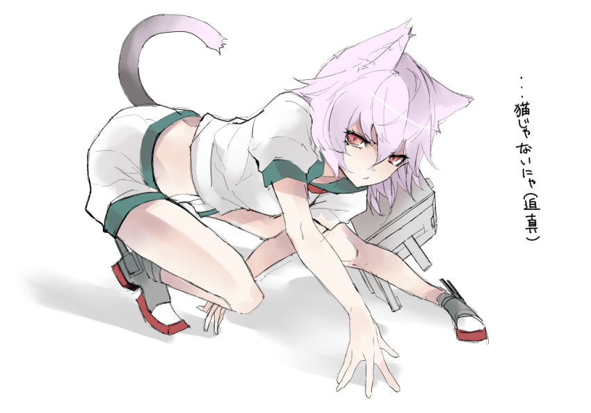 1girl animal_ears atoshi cat_ears cat_tail grey_hair kantai_collection red_eyes short_hair solo tail