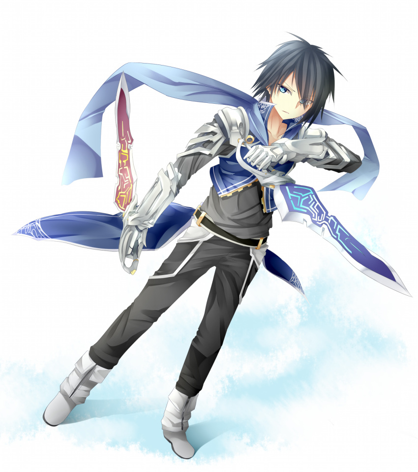 1boy blue_eyes chabaneko dual_wielding highres original short_hair simple_background solo weapon white_background