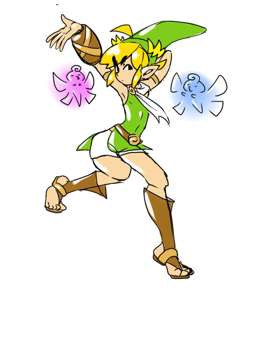 1boy blue_eyes bracer fabulous fairy fusion greaves hat highres kid_icarus link mandragoria pit_(kid_icarus) pointy_ears sandals scarf shorts the_legend_of_zelda toes tunic