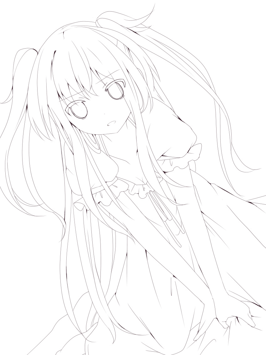 1girl absurdres highres lineart long_hair looking_at_viewer mishima_kurone monochrome original solo very_long_hair