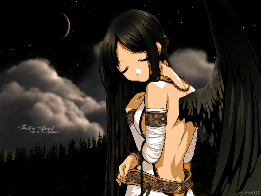 long_hair moon tagme wallpaper wings