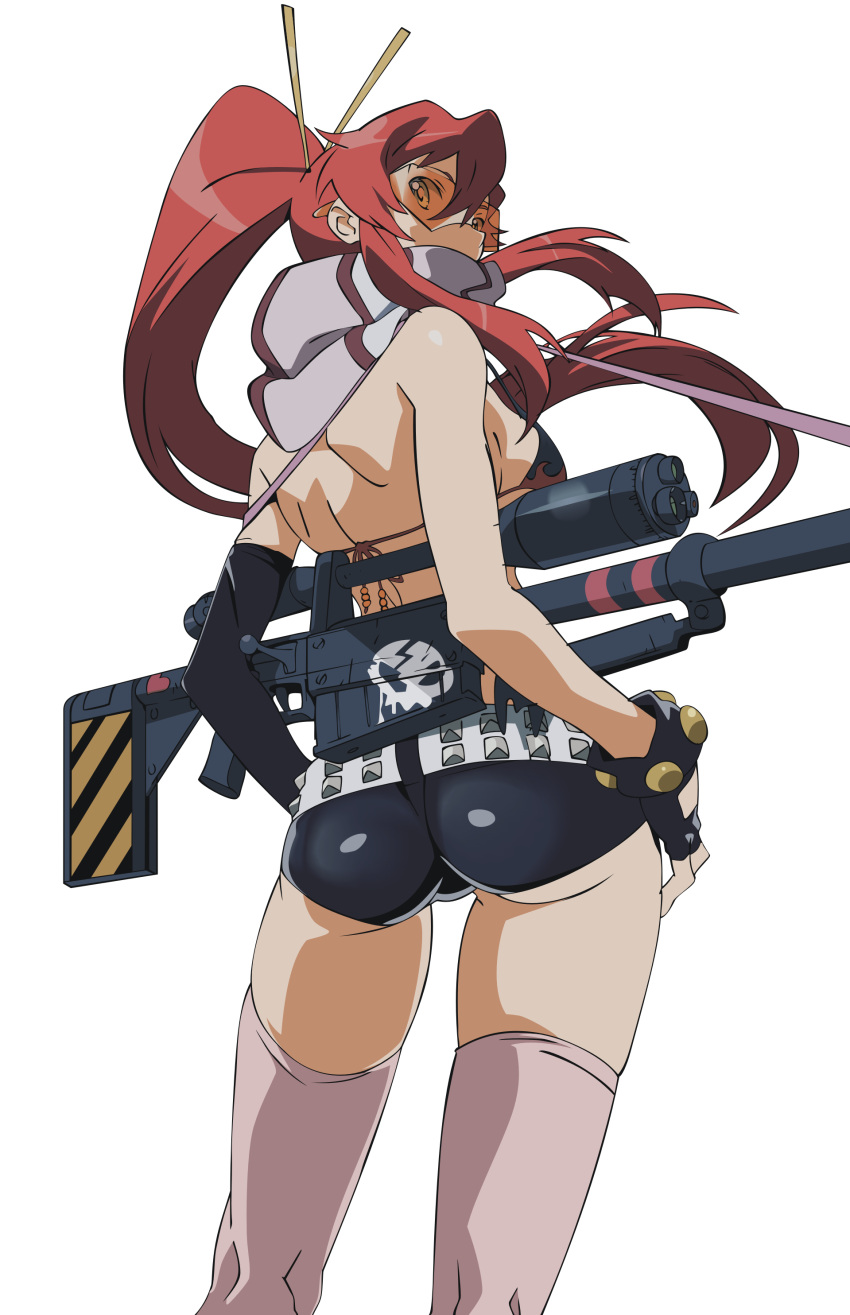 belt bikini gainax glasses gloves gun highres long_hair pony_tail redhead scarf shorts tengen_toppa_gurren_lagann thigh_highs vector visor yoko