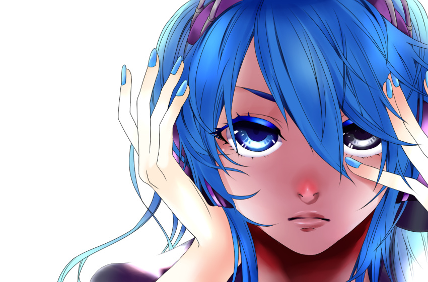 bad_id blue_eyes blue_hair close derivative_work hatsune_miku highres migikata_no_chou_(vocaloid) rezia solo vocaloid white