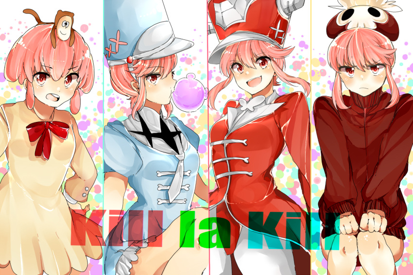 alternate_costume bubblegum hat jakuzure_nonon kill_la_kill long_hair nappa_(mukudoku6996) pink_eyes pink_hair ribbon smile track_suit uniform younger