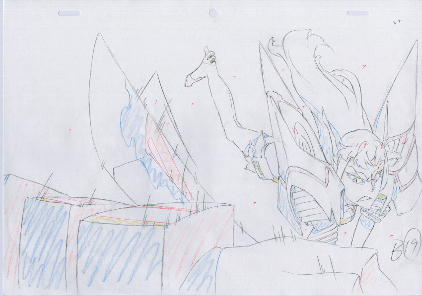 1girl angry armor armored_dress attack boots commentary debris destruction disappointed disapproving_stare dress frown hair_flapping highres junketsu katana key_frame kill_la_kill kiryuuin_satsuki landscape long_hair looking_at_viewer official_art partially_colored production_art production_note promotional_art sailor_dress school_uniform serious simple_background sketch skirt sword thigh_boots thighhighs trigger_(company) uniform weapon white_background