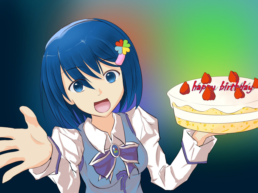 7 blue_eyes blue_hair bow cake madobe_nanami os small_breasts windows_7