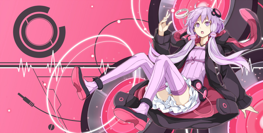 1girl highres purple_hair solo thighhighs toromera twintails violet_eyes vocaloid yuzuki_yukari