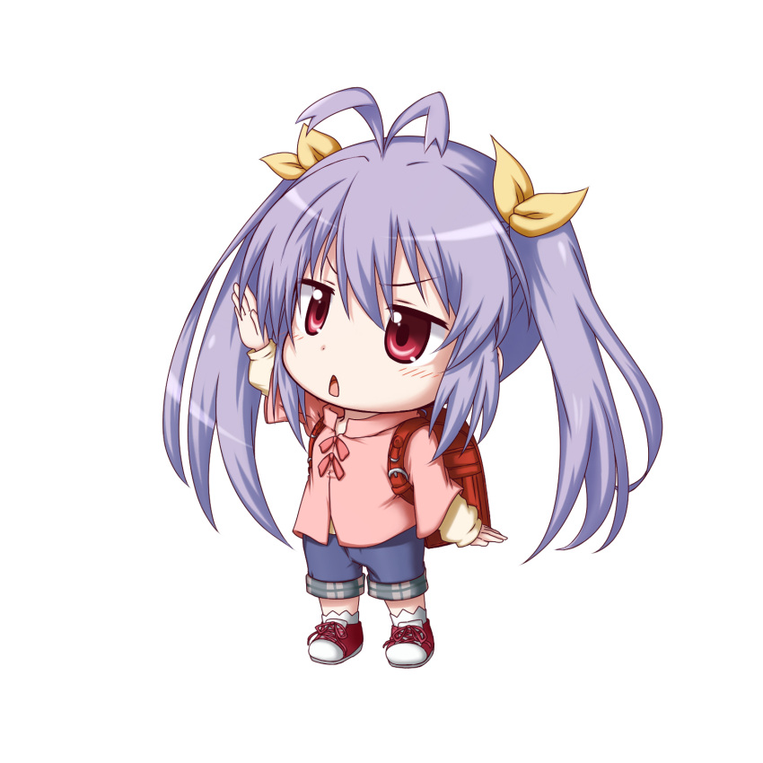 1girl ahoge antenna_hair chibi highres kuena miyauchi_renge non_non_biyori purple_hair red_eyes solo twintails