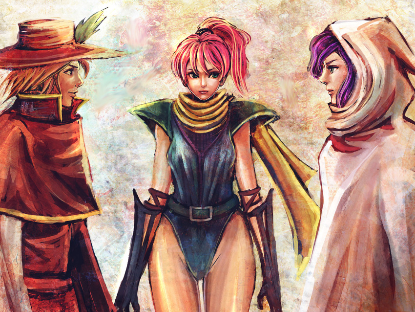 androgynous bccp belt blue_eyes brown_eyes brown_hair butz_klauser faris_scherwiz feathers final_fantasy final_fantasy_v gloves hat hood lenna_charlotte_tycoon long_hair ninja pink_hair ponytail purple_hair red_mage robe scarf short_hair white_mage