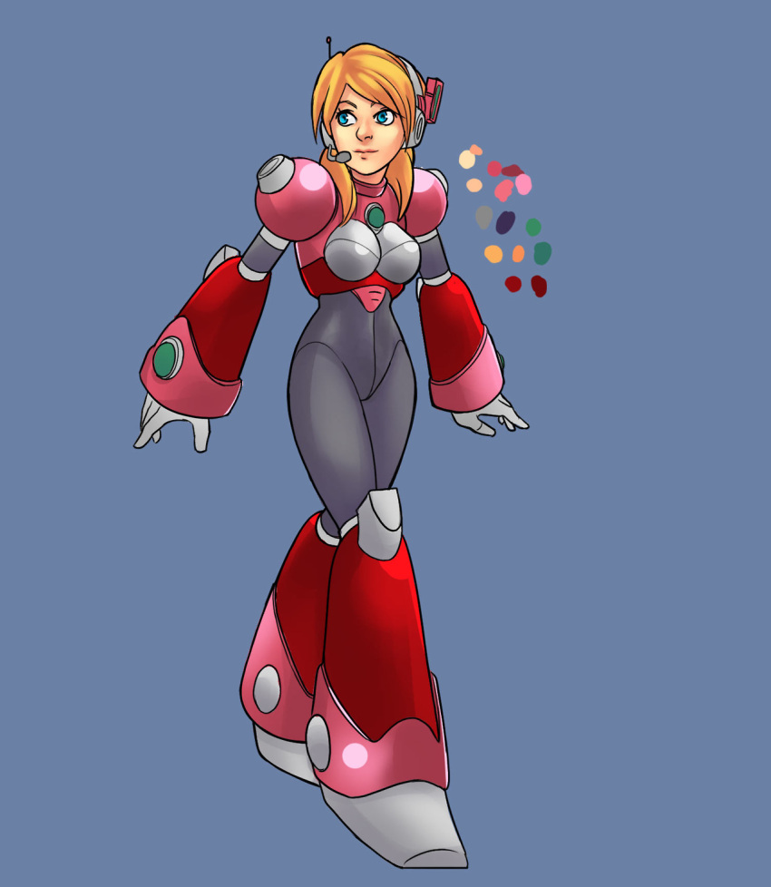 1girl alia_(rockman) android blonde_hair blue_eyes color_guide full_body g138 headphones headset highres rockman rockman_x solo