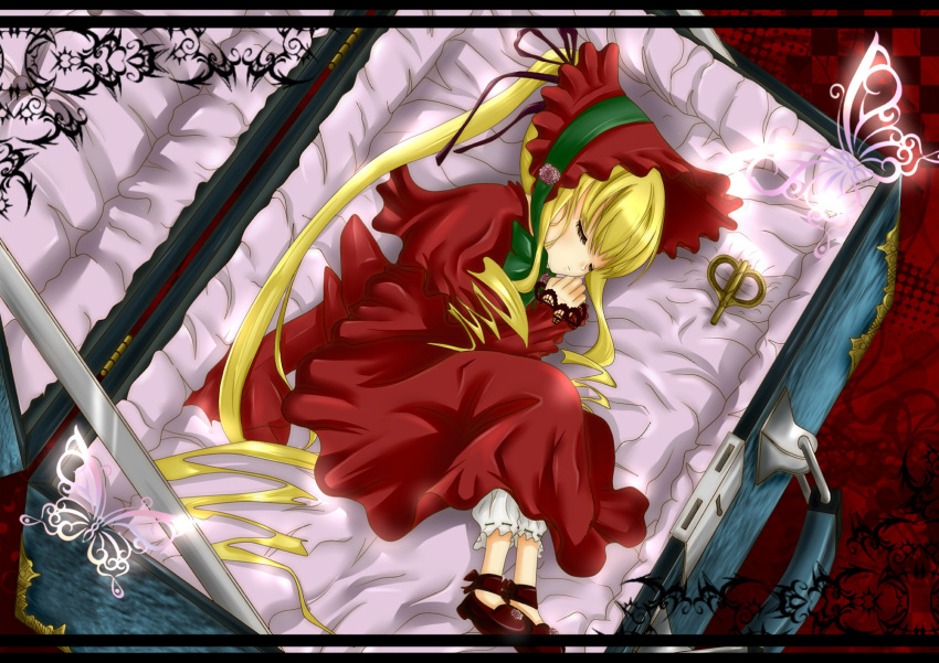 box butterfly dress flower girl_in_a_box highres in_container key rose rozen_maiden shinku