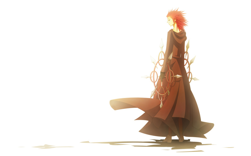 1boy a-ksk axel chakrams cloak facial_mark gloves green_eyes highres kingdom_hearts redhead solo