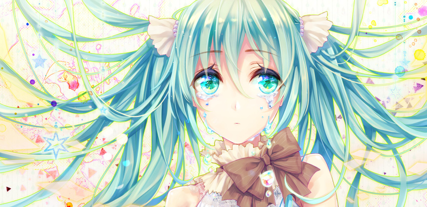 1girl face green_eyes green_hair hatsune_miku long_hair nisoku_butani solo tears vocaloid