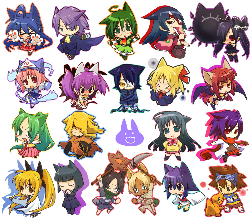 &gt;_&lt; :3 :o agumon ahoge animal_ears apron backbeard black_hair black_sclera blonde_hair blue_hair blush blush_stickers breasts brown_eyes cape cat_ears character_request chibi clenched_hand closed_eyes copyright_request crossed_arms crossover dark_skin digimon dress embarrassed eyepatch ghost glasses goggles goggles_on_head green_eyes green_hair hair_over_one_eye hair_ribbon hand_on_hip hands_on_hips hands_together highres higurashi_no_naku_koro_ni hitec izumi_konata japanese_clothes kneeling large_breasts long_hair looking_at_viewer looking_down looking_up lucky_star multiple_girls necktie nekomimi_mode open_mouth outline ponytail praying purple_hair red_eyes redhead ribbon rumia saigyouji_yuyuko scarf school_uniform scorpion_tail serafuku silhouette simple_background skirt sleeves_past_wrists slit_pupils sonozaki_mion standing straitjacket thighhighs touhou twintails very_long_hair weapon white_background wide_sleeves wings x3 yagami_taichi yellow_eyes zettai_ryouiki