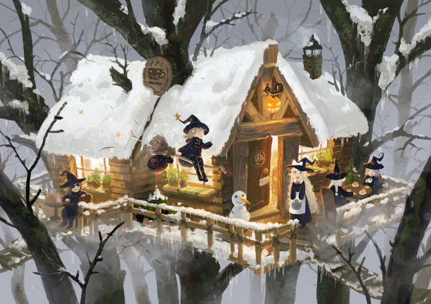broom broom_riding hat jack-o'-lantern seeker snow snowman witch_hat