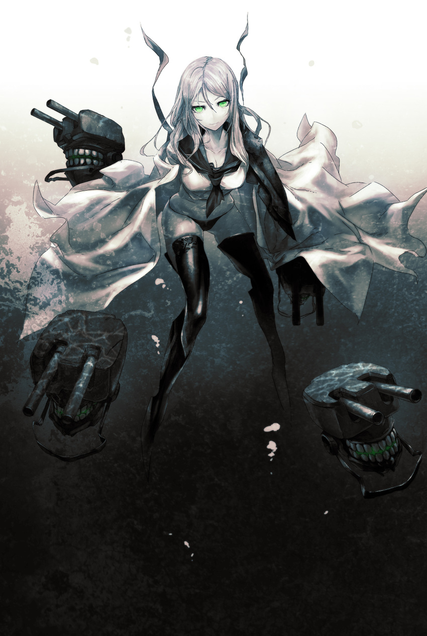 1girl absurdres boots breasts green_eyes highres huke kantai_collection large_breasts long_hair looking_at_viewer panties rensouhou-chan revision skull ta-class_battleship teeth thighhighs underwater underwear