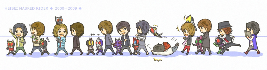 6+boys chibi china75 everyone godai_yuusuke hibiki_(hibiki) hidari_shoutarou inui_takumi kadoya_tsukasa kamen_rider kamen_rider_555 kamen_rider_agito kamen_rider_agito_(series) kamen_rider_blade kamen_rider_blade_(series) kamen_rider_dcd kamen_rider_decade kamen_rider_den-o kamen_rider_den-o_(series) kamen_rider_double kamen_rider_faiz kamen_rider_hibiki kamen_rider_hibiki_(series) kamen_rider_kabuto kamen_rider_kabuto_(series) kamen_rider_kiva kamen_rider_kiva_(series) kamen_rider_kuuga kamen_rider_kuuga_(series) kamen_rider_ryuki kamen_rider_ryuki_(series) kamen_rider_w kenzaki_kazuma kidou_shinji kurenai_wataru male_focus multiple_boys nogami_ryoutarou philip_(kamen_rider) tendou_souji tsugami_shouichi