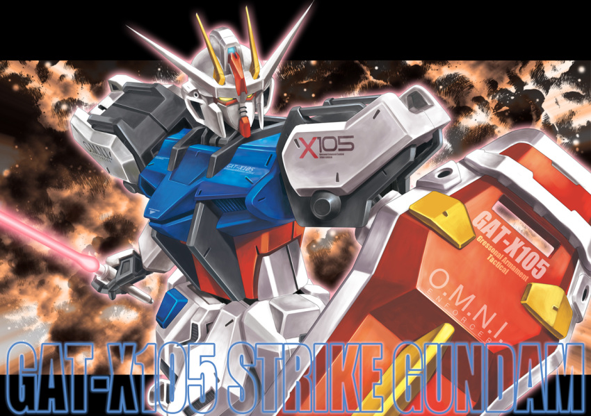 english explosion gundam gundam_seed itachou itatyou mecha shield solo strike_gundam sword weapon