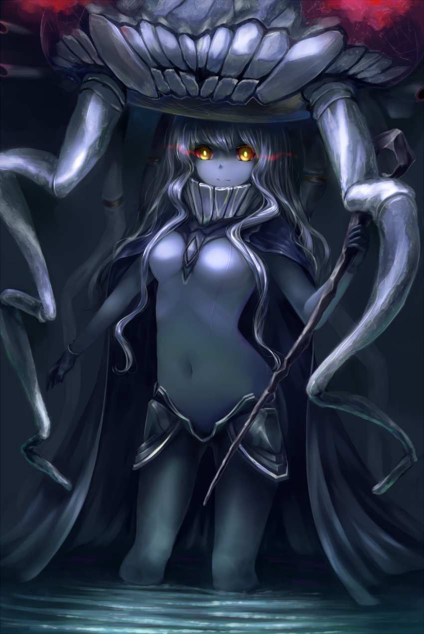 1girl breasts glowing glowing_eyes highres kachayori kantai_collection solo wo-class_aircraft_carrier yellow_eyes