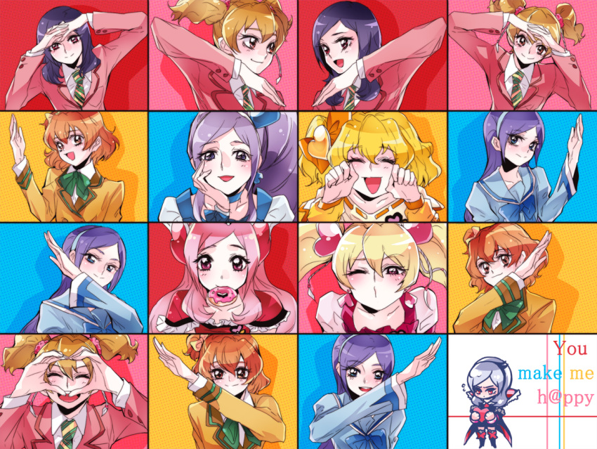 aono_miki blonde_hair blush brown_hair choker cure_berry cure_passion cure_peach cure_pine eas fresh_precure! hair_ornament hairband heart heart_hair_ornament heart_trace higashi_setsuna incoming_kiss long_hair magical_girl momozono_love pink_hair pose precure purple_hair red_eyes smile tima twintails violet_eyes wink yamabuki_inori