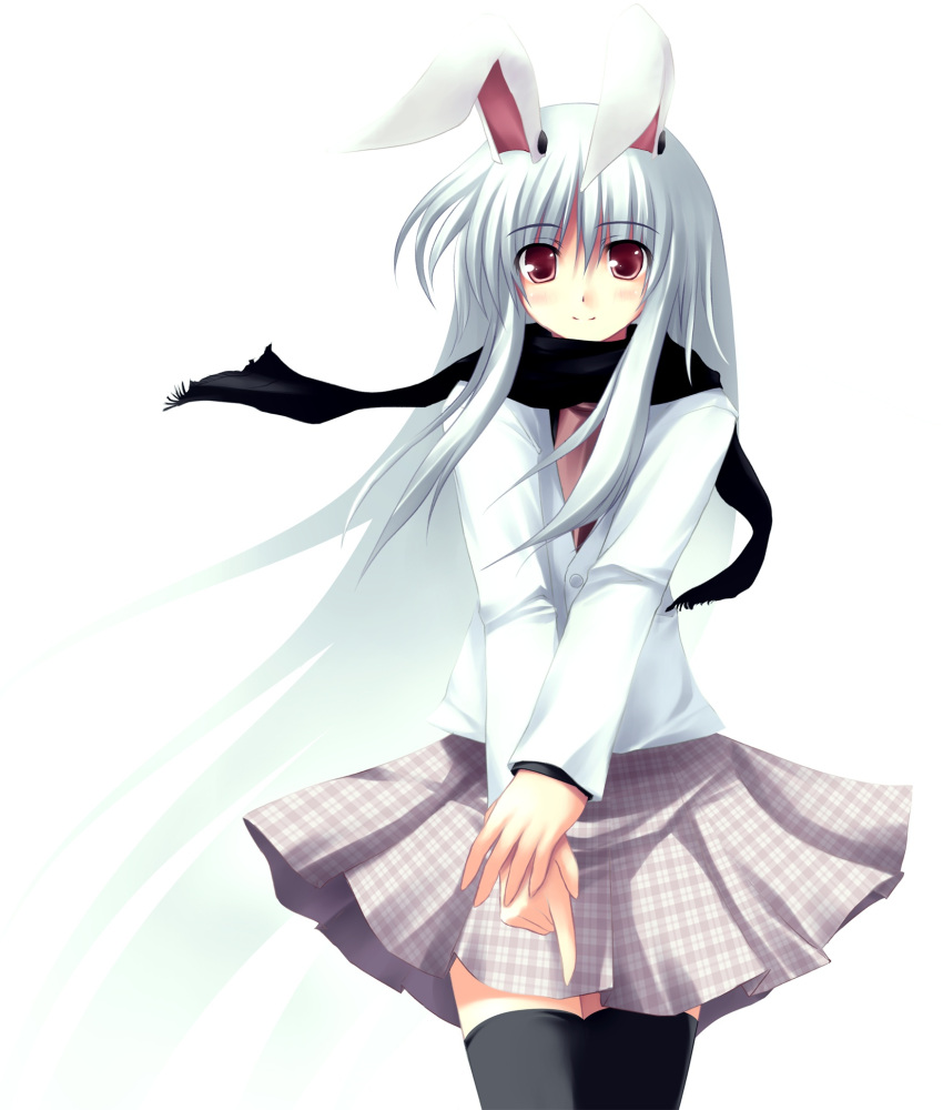 absurdres blue_hair bunny_ears highres rabbit_ears red_eyes reisen_udongein_inaba scarf solo thigh-highs thighhighs touhou zettai_ryouiki