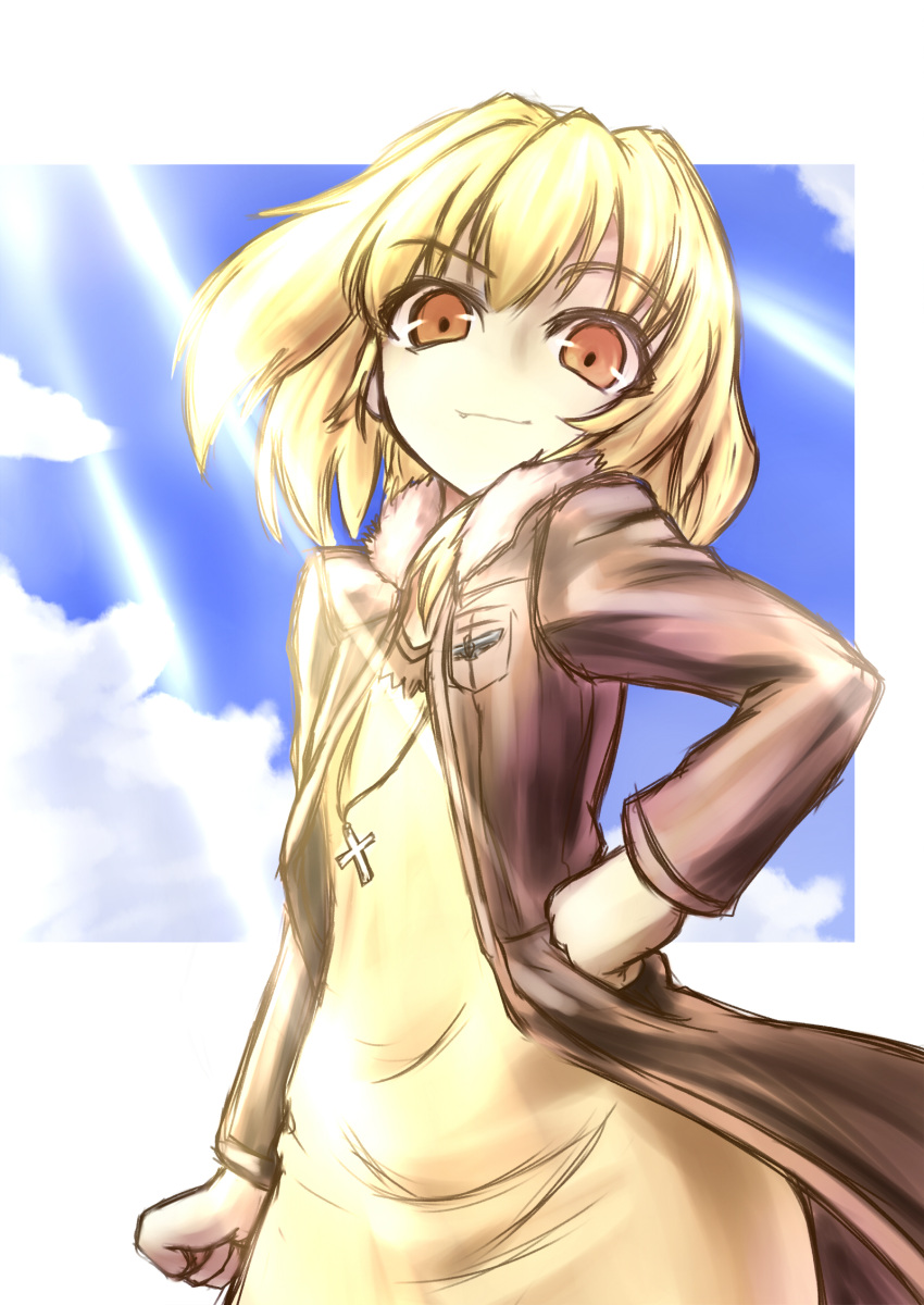 1girl blonde_hair borrowed_character hand_on_hips haruo_(hs-att) highres looking_at_viewer original smile solo