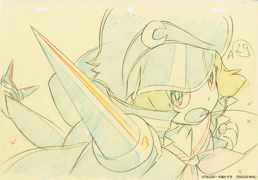 1girl banchou color_trace hat highres key_frame kill_la_kill official_art partially_colored sketch solo spike spoilers trigger_(company)