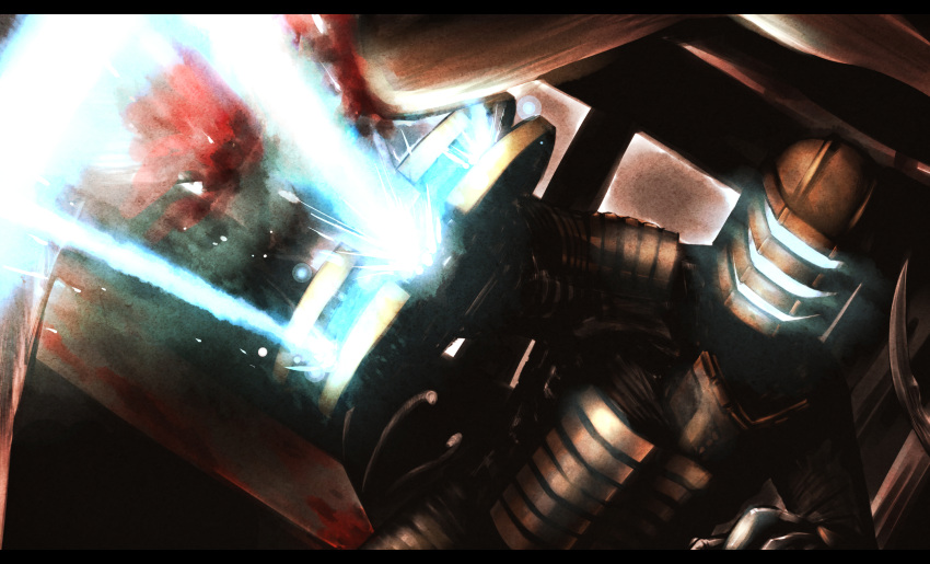 armor chankodining_waka dead_space highres isaac_clarke solo weapon
