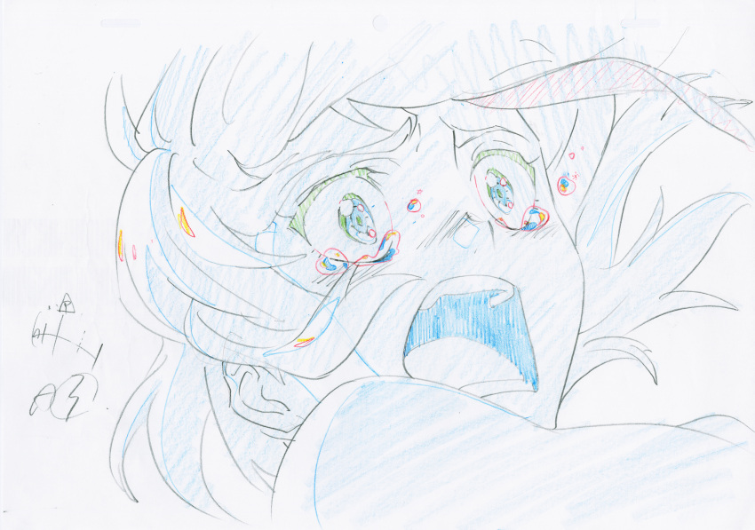 1girl close-up commentary highres key_frame kill_la_kill matoi_ryuuko official_art open_mouth partially_colored production_art sketch solo tears trigger_(company)