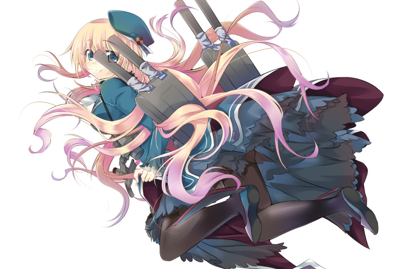 1girl atago_(kantai_collection) black_gloves blonde_hair blush breasts gloves hat highres kantai_collection large_breasts long_hair looking_at_viewer military military_uniform personification smile solo uniform