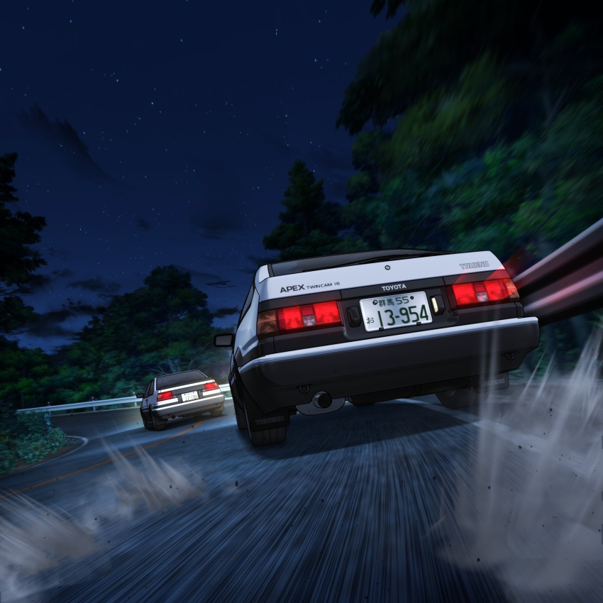 ae86 car highres initial_d motor_vehicle no_humans official_art road sky star_(sky) starry_sky toyota vehicle