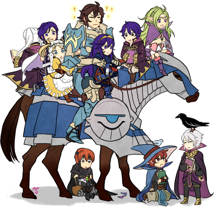 ^_^ absurdres ahoge armor blonde_hair blue_eyes blue_hair book boots bridal_gauntlets brown_hair candy cape circlet closed_eyes dress fire_emblem fire_emblem:_kakusei frederik_(fire_emblem) gaia_(fire_emblem) garter_straps gloves green_hair hair_between_eyes hair_ornament hat headband henry_(fire_emblem) highres hooded_jacket horse jacket krom liz_(fire_emblem) long_hair long_sleeves lucina mark_(fire_emblem) multiple_boys multiple_girls my_unit navel nintendo nintendo_3ds nowi_(fire_emblem) open_mouth orange_hair phantommarbles pointy_ears ponytail richt_(fire_emblem) riding short_hair short_twintails smile thighhighs tiara twintails violet_eyes wavy_hair white_hair