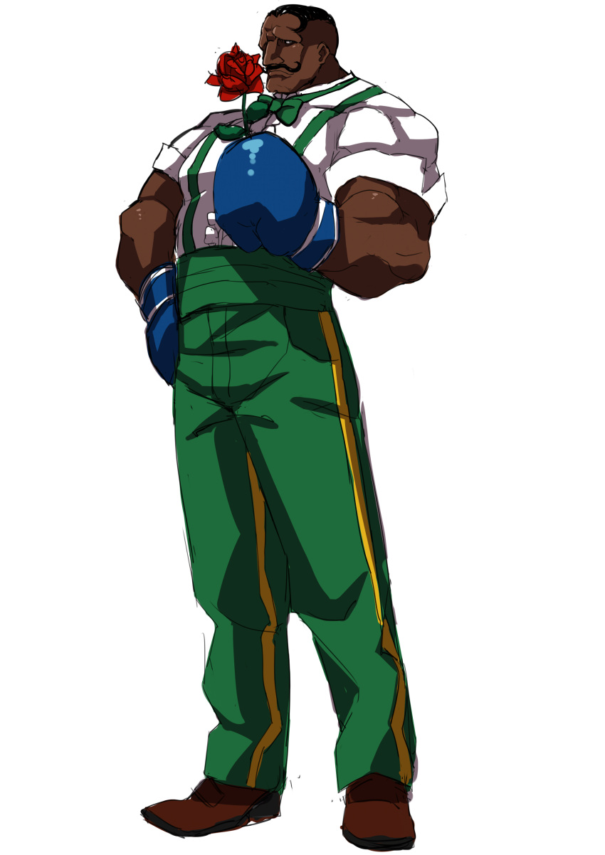 1boy absurdres boxing_gloves dark_skin dress_shirt dudley facial_hair flower highres makai muscle mustache rose shirt sleeves_rolled_up solo street_fighter street_fighter_iii