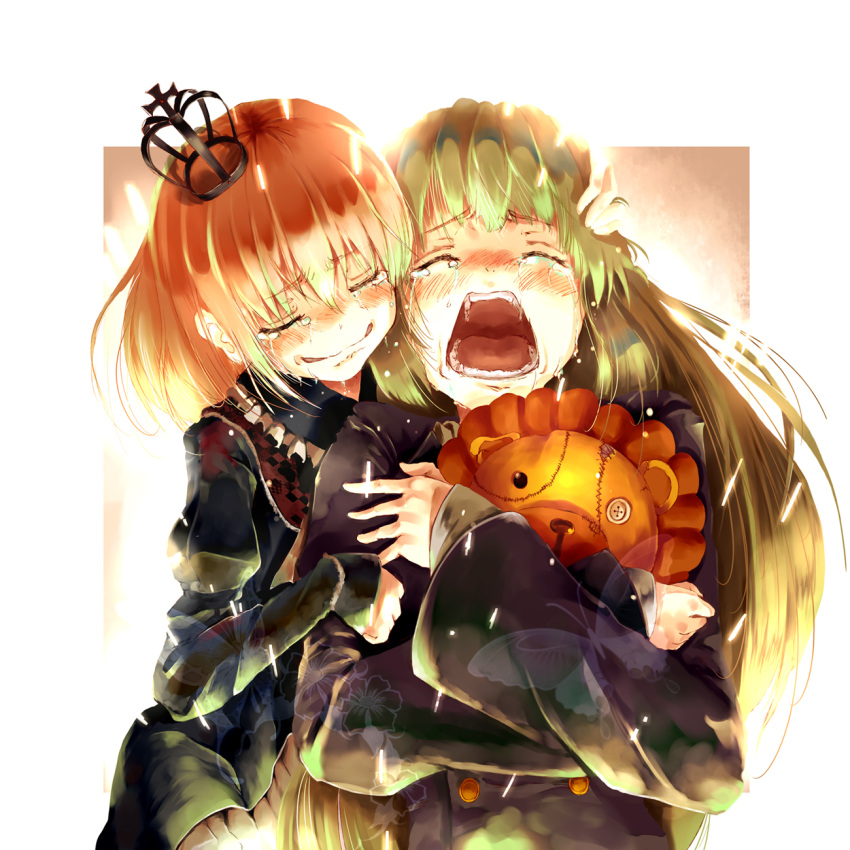 blush green_hair highres hime_cut maria_(umineko) mother_and_daughter multiple_girls open_mouth orange_hair ring sakutarou tears umineko_no_naku_koro_ni ushiromiya_maria ushiromiya_rosa yae_(artist)