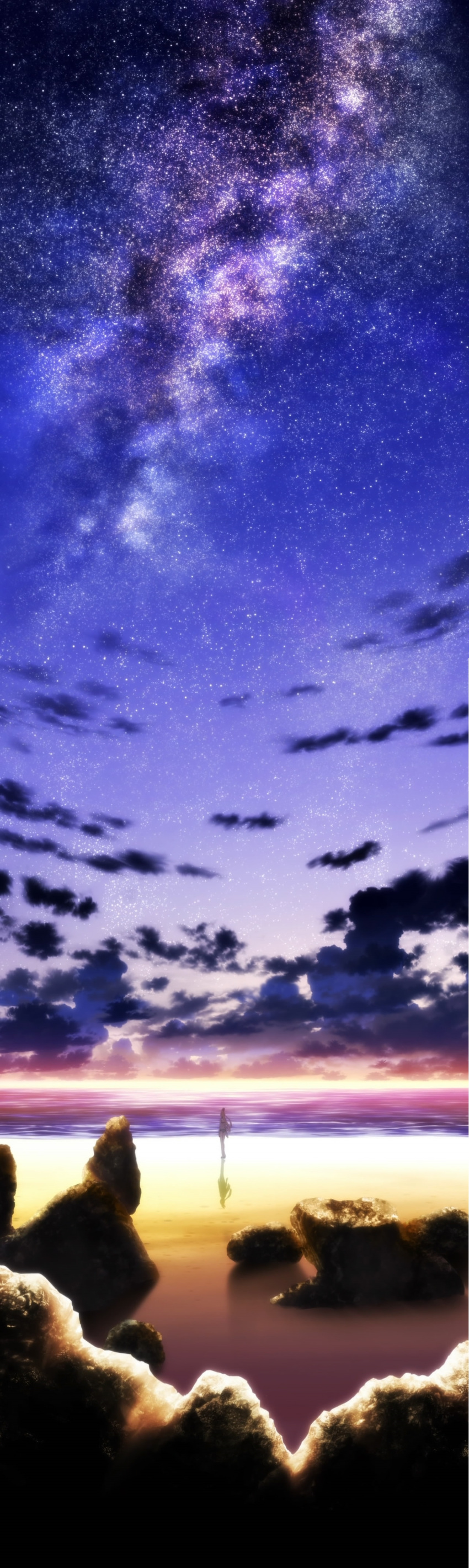 1girl absurdres clouds highres kirisaki_chitoge long_image milky_way nisekoi ocean screencap sky star star_(sky) stitched tall_image