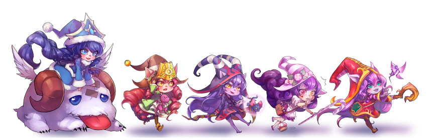 blue_hair highres league_of_legends lulu_(league_of_legends) multiple_persona pink_hair purple_hair white_background