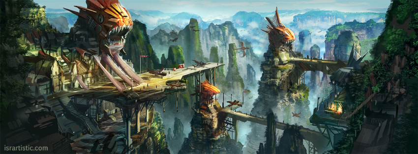 building dragon fantasy isra-ac landscape mountain original scenery