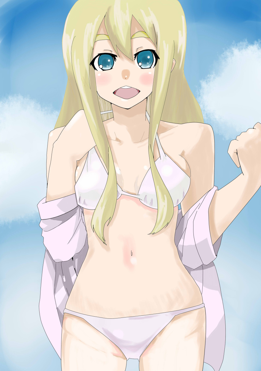 aqua_eyes bad_id bikini blonde_hair eyebrows gyokuro_omega highres k-on! kotobuki_tsumugi solo swimsuit