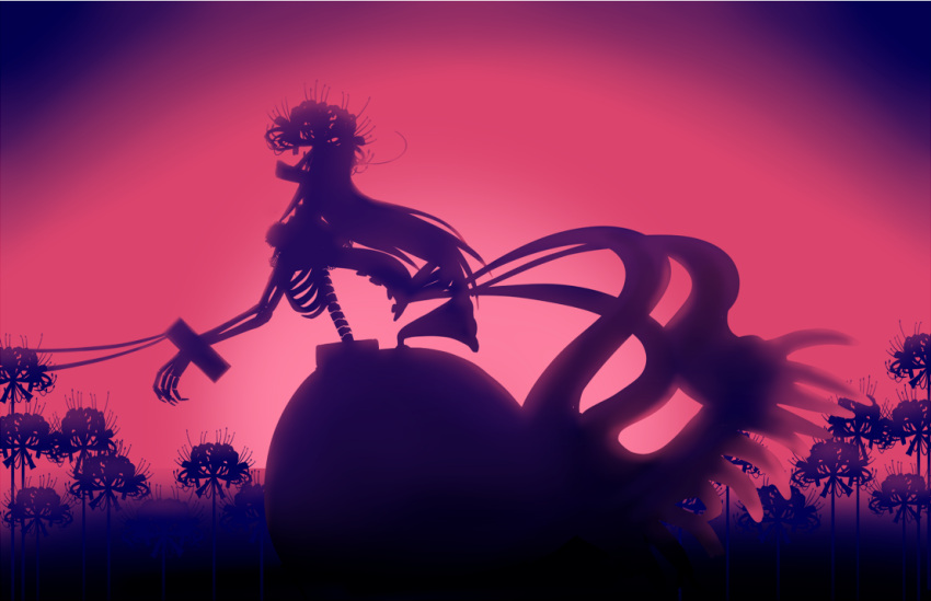 flower homulilly long_hair mahou_shoujo_madoka_magica mahou_shoujo_madoka_magica_movie nura_(oaaaaaa) ribs silhouette skeletal_arm solo spider_lily spine spoilers stocks witch_(madoka_magica)