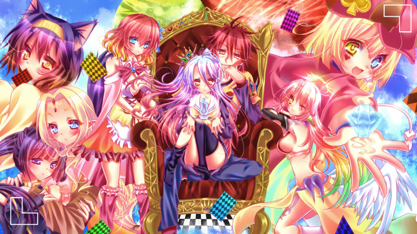 artist_request bridal_gauntlets clammy_zell elbow_gloves elf feel_nilvalen gloves hatsuse_izuna highres jibril_(no_game_no_life) long_hair multiple_girls no_game_no_life pointy_ears shiro_(no_game_no_life) sora_(no_game_no_life) stephanie_dora tet_(no_game_no_life)
