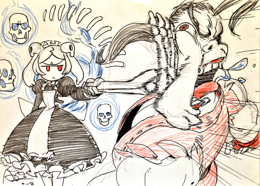 1boy 1girl alex_ahad bloody_marie_(skullgirls) crossover frown hibiki_dan oekaki signature skullgirls street_fighter