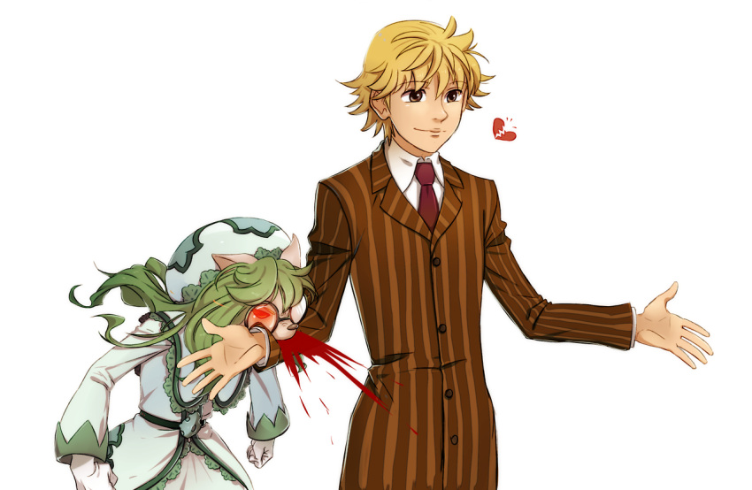 1boy 1girl artist_request blonde_hair cheadle_yorkshire green_hair hat hunter_x_hunter long_hair pariston_hill short_hair simple_background source_request tagme white_background