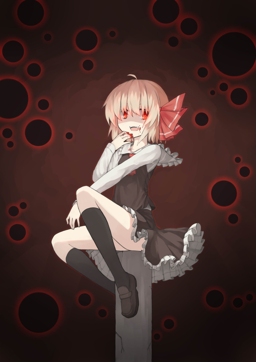 absurdres ahoge blood blood_on_face blood_on_fingers column darkness highres pillar rumia sh_(562835932)