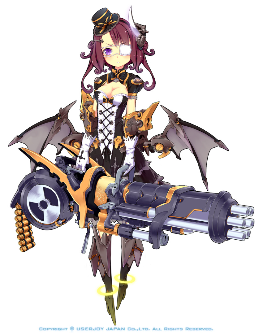 boots eyepatch gloves gun hair_ornament hat highres machine_gun mechanical_wings tagme top_hat weapon wings