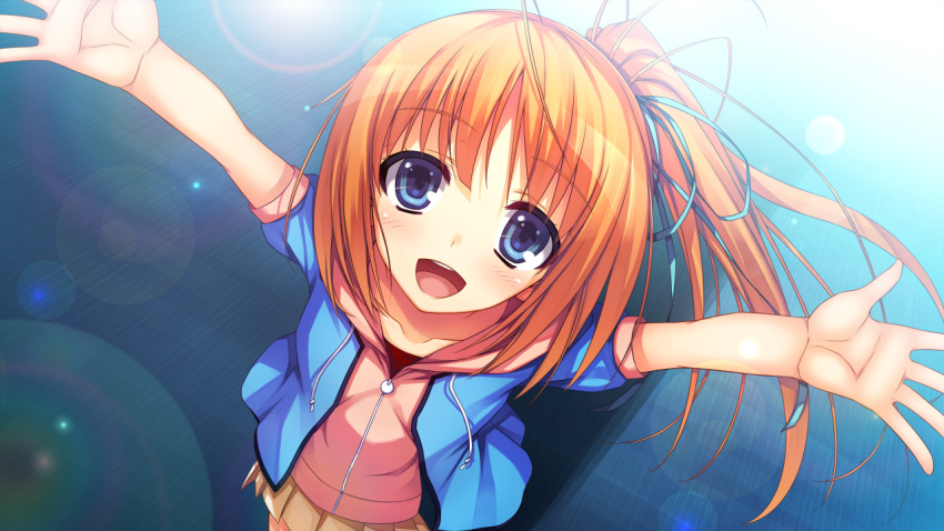 1girl blue_eyes blush kizuna looking_at_viewer orange_hair reminiscence side_ponytail smile tomose_shunsaku