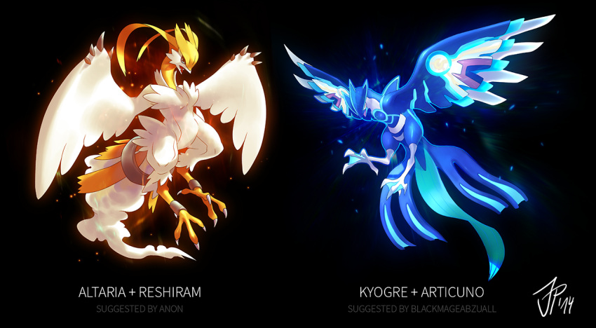 altaria articuno character_name fusion josephine_(cat-meff) kyogre no_humans pokemon pokemon_(game) pokemon_xy reshiram