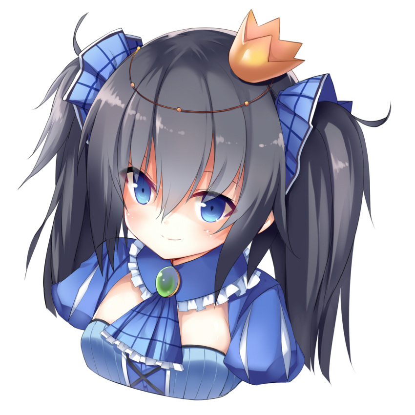 1girl aixioo ascot black_hair blue_eyes crown hair_ribbon highres long_hair looking_at_viewer original ribbon simple_background smile solo twintails white_background